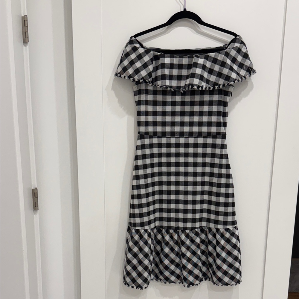 Black and White Checkered Off-Shoulder Dress Ann Taylor